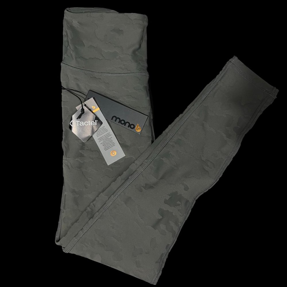 Brand New MONO B Gunmetal Grey Textured Camo Jacquard TACTEL® Highwaist Leggings